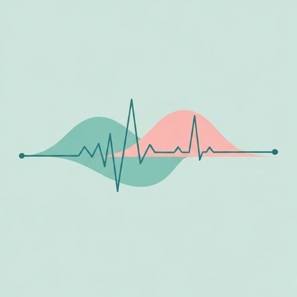 Abstract heartbeat line transitioning from jagged to calm rhythm, symbolizing body healing and trust restoration